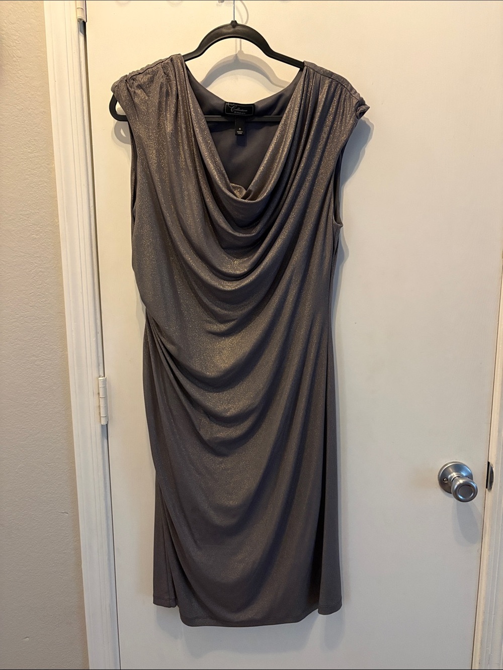 Collection Dressbarn Cowl Neck Metallic Taupe Women’s Dress